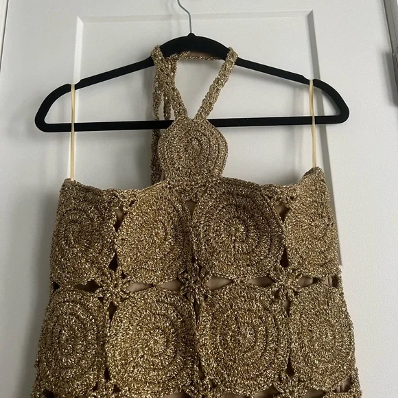 Simon Miller Beep Beep Lurex Crochet Cutout Maxi Dress Star Gold NEW with tags - Picture 4 of 8